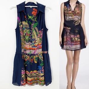 Anthropologie Leifnotes 100% Silk Botanical Print Shirt Dress Sz 4